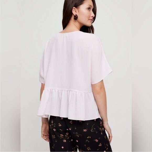 ARITZIA Wilfred Macee Blouse Top Cropped Peplum Short Sleeve Pale Pink XXS - Picture 16 of 16